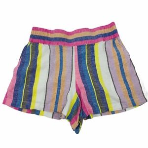BP. Rainbow Stripe Linen Shorts Elastic Pockets